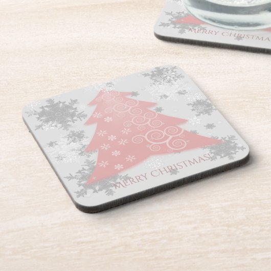 Rosa Weihnachtsbaum Kunststoff-Untersetzer Getränkeuntersetzer (Linke Seite)