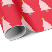 Rosa Weihnachtsbaum Line & Golden Star auf Rot Geschenkpapier (Rolleneckpunkt)