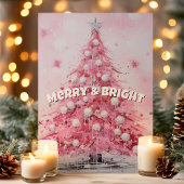 Rosa Weihnachtsbaum Merry & Bright Feiertagskarte