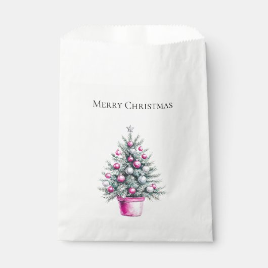 Rosa Weihnachtsbaum mit Dekorationen Geschenktütchen (Vorderseite)