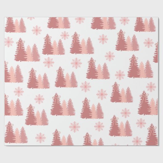 Rosa Weihnachtsbaum mit Schneeflocken-Muster Geschenkpapier (Flach)