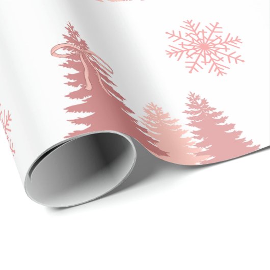 Rosa Weihnachtsbaum mit Schneeflocken-Muster Geschenkpapier (Rolleneckpunkt)