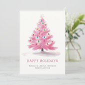 Rosa Weihnachtsbaum Modernes Foto Feiertagskarte (Stehend Vorderseite)