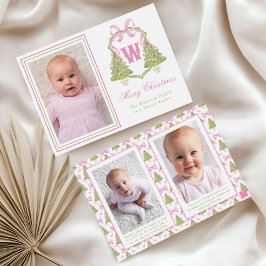 Rosa Weihnachtsbaum-Monogrammwappen mit Nussknacke Feiertagskarte