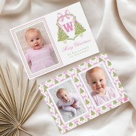 Rosa Weihnachtsbaum-Monogrammwappen mit Nussknacke Feiertagskarte