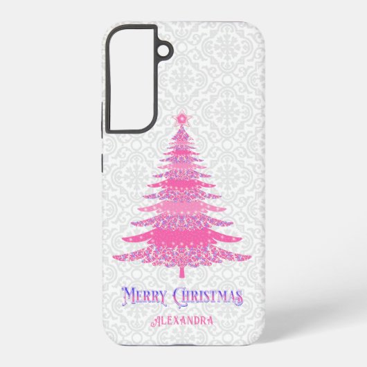 Rosa Weihnachtsbaum Name Custom Elegant Moderne Samsung Galaxy Hülle (Rückseite)