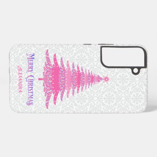 Rosa Weihnachtsbaum Name Custom Elegant Moderne Samsung Galaxy Hülle (Rückseite (Horizontal))