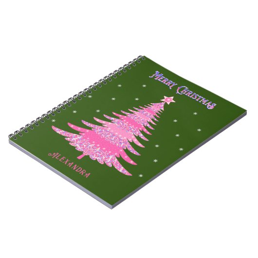 Rosa Weihnachtsbaum Name Custom Green Notizblock (Linke Seite)