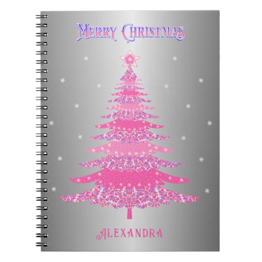 Rosa Weihnachtsbaum Name Custom Silver Foil Notizblock (Vorderseite)