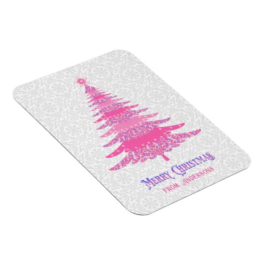 Rosa Weihnachtsbaum Name Custom Sparkle Magnet (Rechte Seite)