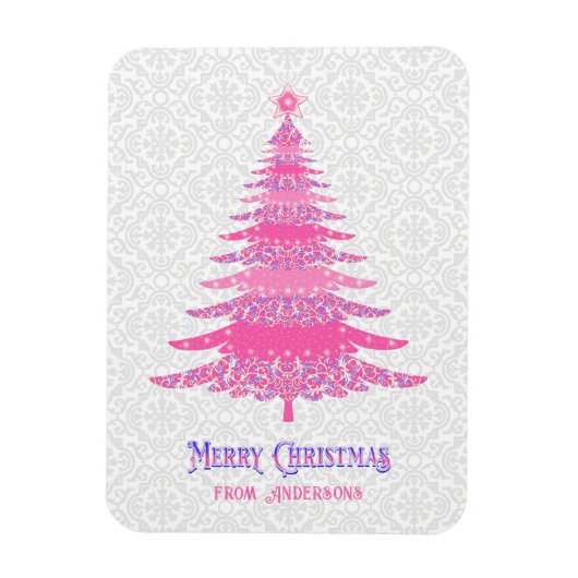 Rosa Weihnachtsbaum Name Custom Sparkle Magnet (Vertikal)