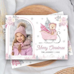 Rosa Weihnachtsbaum Niedlich Teddy Arch Foto Feiertagskarte