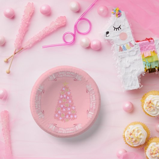 Rosa Weihnachtsbaum Papierschale Pappteller (Party)