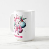 Rosa Weihnachtsbaum Personalisierter Name Tasse (Vorderseite Links)
