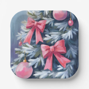 Rosa Weihnachtsbaum Schleifen Ornamente Wasserfa Pappteller