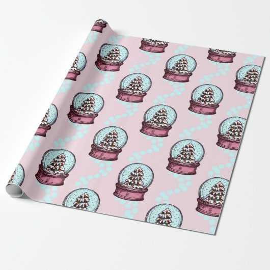 Rosa Weihnachtsbaum Schneeglobe Wrapping Paper Geschenkpapier (Ungerollt)