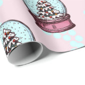 Rosa Weihnachtsbaum Schneeglobe Wrapping Paper Geschenkpapier (Rolleneckpunkt)