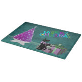 Rosa Weihnachtsbaum Schwarze Katze Eingepacktes Ge Schneidebrett (Ecke)