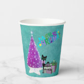 Rosa Weihnachtsbaum schwarze Katze verpackte Gesch Pappbecher (Rückseite)