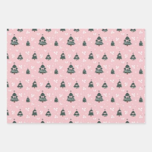 Rosa Weihnachtsbaum Snowman Playful Snowflakes Geschenkpapier Set (Vorderseite 3)