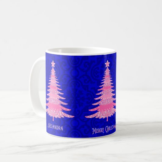 Rosa Weihnachtsbaum Sparkle Personalisierte Schnee Kaffeetasse (Vorderseite Links)