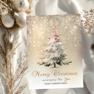 Rosa Weihnachtsbaum Sterne Schneeflocken Feiertagskarte