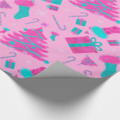Rosa Weihnachtsbaum Strumpf Bonbons Geschenke Geschenkpapier (Ecke)