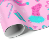 Rosa Weihnachtsbaum Strumpf Bonbons Geschenke Geschenkpapier (Rolleneckpunkt)