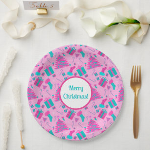 Rosa Weihnachtsbaum Strumpf Bonbons Geschenke Pappteller