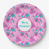 Rosa Weihnachtsbaum Strumpf Bonbons Geschenke Pappteller (Vorderseite)