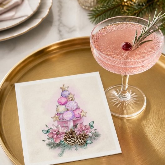Rosa Weihnachtsbaum- und Geschenkbox-Ornament Serviette