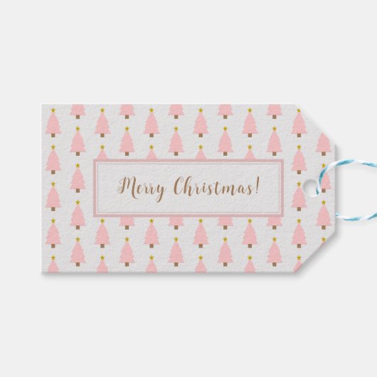 Rosa Weihnachtsbaum und Golden Star-Geschenkmarke Geschenkanhänger (Vorderseite (Horizontal))