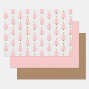 Rosa Weihnachtsbaum und Golden Star, Pink 'n Brown Geschenkpapier Set