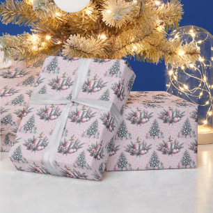 Rosa Weihnachtsbaum und Kerzen-Geschenkpapier Geschenkpapier