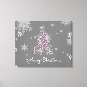 Rosa Weihnachtsbaum und Schneeflocken Canvas Print Leinwanddruck