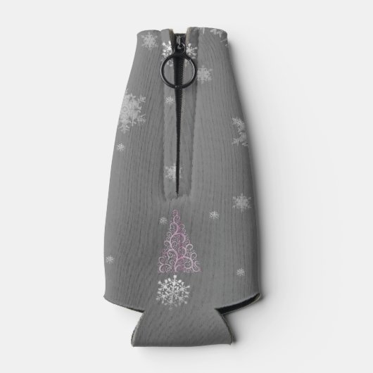 Rosa Weihnachtsbaum und Schneeflocken Flasche Cool Flaschenkühler (Rückseite)