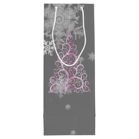 Rosa Weihnachtsbaum und Schneeflocken Weinbeutel Geschenktüte Für Weinflaschen (Rückseite)