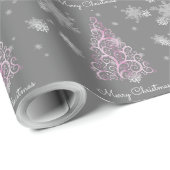 Rosa Weihnachtsbaum und Schneeflocken Wrapping Pap Geschenkpapier (Rolleneckpunkt)