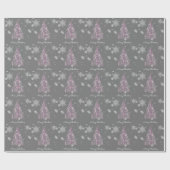 Rosa Weihnachtsbaum und Schneeflocken Wrapping Pap Geschenkpapier (Flach)