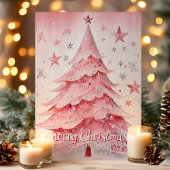 Rosa Weihnachtsbaum und Sterne frohe Weihnachten