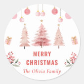 Rosa Weihnachtsbaum Weihnachtsfest Party Runder Aufkleber (Vorderseite)