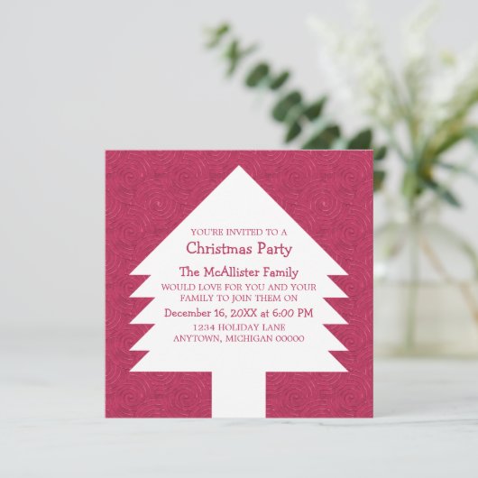 Rosa Weihnachtsbaum Wirbel Party Einladung (Stehend Vorderseite)