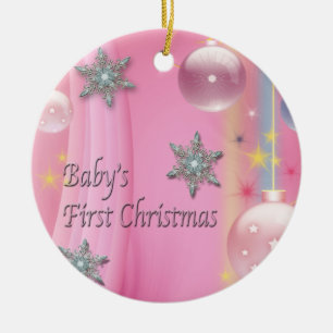 Rosa Weihnachtsbaumanhänger für Baby Mädchen Keramik Ornament
