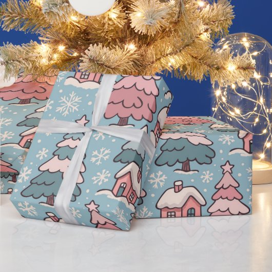 Rosa Weihnachtsbäume Geschenkpapier (Feiertage)