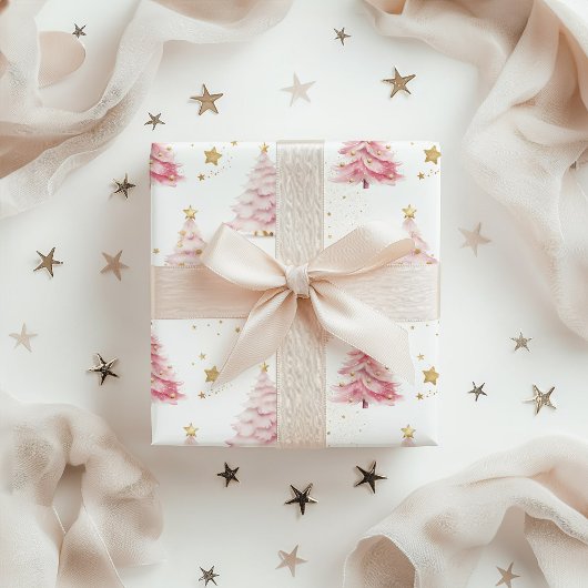 Rosa Weihnachtsbäume Geschenkpapier
