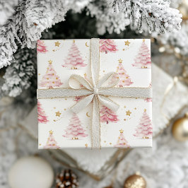 Rosa Weihnachtsbäume Geschenkpapier