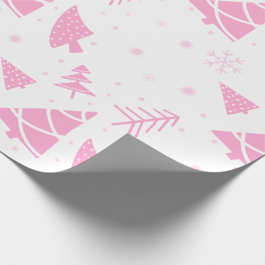 Rosa Weihnachtsbäume Geschenkpapier (Ecke)