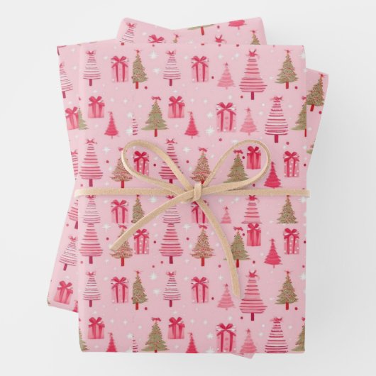 Rosa Weihnachtsbäume Geschenkpapier Set (Beispiel)
