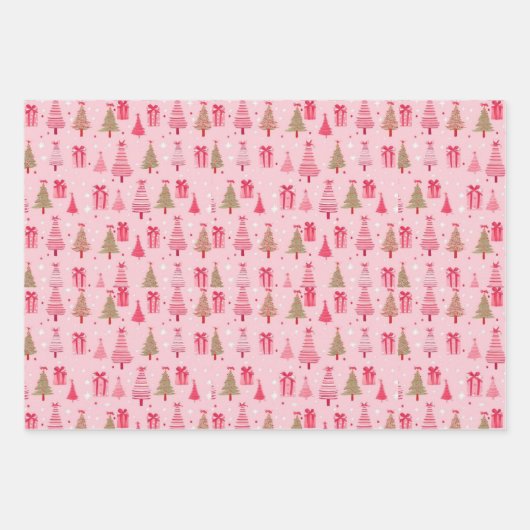 Rosa Weihnachtsbäume Geschenkpapier Set (Vorderseite)
