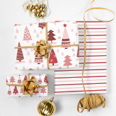 Rosa Weihnachtsbäume Geschenkpapier Set